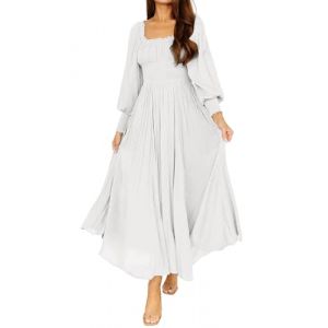 R.Vivimos Femmes Col Carré Manches Longues Maxi Robe De Maternité Empire Taille Suisse à Pois Longue Robe Paysanne(L,White) (Jian Mei E-commerce Co., Ltd., neuf)