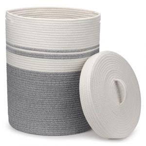 Goodheim Panier &agrave; Linge avec Couvercle, Panier &agrave; Linge Pliable pour Rangement Chambre ou Salle de Bain, Corbeille &agrave; Linge Sale（Gris Avec couvercle,55L） (Goodheim, neuf)