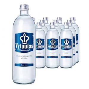 Lot de 12 bouteilles d'eau minérale naturelle VYTAUTAS en verre pétillant de 750 ml (Birstonas Mineral Water, neuf)