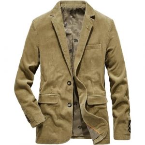 Veste de Costume pour Homme avec Poche en Velours côtelé uni, Veste à Revers en Velours côtelé, Veste de Transition Vintage, Veste cintrée, Manteau Chaud d'extérieur,Kaki,L (HELELEDEDIAN, neuf)