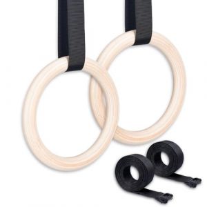 Turmegtt Anneaux Gymnastique en Bois, Anneau Musculation Anneaux en Bois 28 mm Gymnastique Norme, avec 2 Sangles R&eacute;Glables en Nylon 5.1m, Anneau Musculation Gym Rings pour Gym Domicile Bureau (HEXINMANKUNMINGXIAOPINRAN1010, neuf)