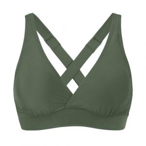 Haut de Bikini pour Femme Haut de Maillot de Bain | Push-up Sexy Cou Suspendu Haut de | Haut de Bikini Bandeau | Top Bandeau Femme Noir | Bretelles Amovibles et sans Bretelles | (Y2-Army Green, L) (Qersh, neuf)
