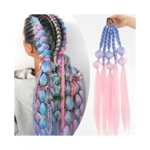 Extension de queue de cheval Perruque queue de cheval tresse de couleur f&eacute;minine 24 pouces simulation bulle tresse tresse fibre chimique queue de cheval tresse Extensions de cheveux(Purple Pink) (LONGYUSHENG, neuf)
