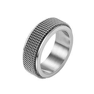 HIJONES Bague en Maille Tressée À La Mode pour Hommes Femmes en Acier Inoxydable Rotatif 8Mm Argent Taille 68 (HIJONESeurope, neuf)