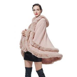 BEAUTELICATE Poncho Fourrure Femme Cape à Capuche Châle Étole Tricoté Manteau Léger pour Automne Hiver Mariage Soirée Gala Mariée Demoiselle d'honneur(Taille Unique, Rose Pâle) (BEAUTELICATE-FR, neuf)