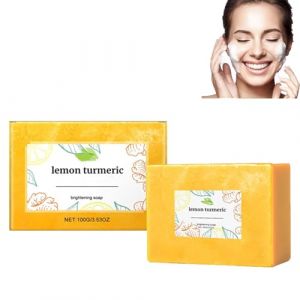 Savon au citron et au curcuma, savon naturel au curcuma, savon &eacute;claircissant au curcuma, savon au curcuma pour les taches brunes, nettoyant en profondeur du visage et du corps, rafra&icirc;chissant (2pcs) (doushangdianzi, neuf)