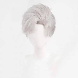 Perruque De Cheveux Courts Gris Argent&eacute; Pour Hommes Perruque De Cosplay Anime Pour L'amour Et L'espace Profond Perruque De Costume D'halloween Qin Che (tianyuyoupin, neuf)