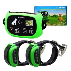 Système de clôture de Chien à Distance sans Fil étanche 1/2/3 Animaux de Compagnie 0-100 Niveau Dispositif de clôture électronique Collier de Dressage de Chien Choc électrique(Vert pour 2 Chiens) (LaKeFeng, neuf)