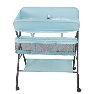 Supfine Table &agrave; Langer Pliable et Portable, Table a Langer Pliante Chambre B&eacute;b&eacute; R&eacute;glable en Hauteur, 4 Roues avec Freins, Meuble &agrave; Langer pour De la naissance &agrave; 12 Mois (Bleu Verd&acirc;tre) (hlang EU, neuf)