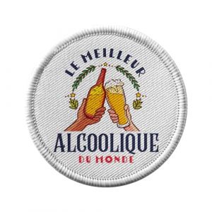 Ecusson Thermocollant Vetement Rond 7cm - Le Meilleur Alcoolique du Monde Biere Vin Soir&eacute;es Ap&eacute;ro Fete Alcool - Patch a Repasser pour Reparation ou Customisation T-shirt Sac Jeans Imprime en France (FabulousBOUTIK, neuf)