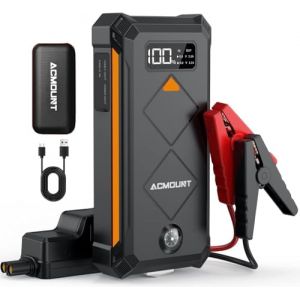 ACMOUNT Booster Batterie Voiture 4000A, 23800mAh Demarreur Batterie Voiture (Jusqu’à 10L Essence & 8L Diesel), 12V Jump Starter avec Pinces de Sûreté Intelligentes, Lampe à LED, Grand Écran LCD (Zhiying Technology, neuf)