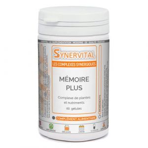 Mémoire Plus Synervital - 60 gélules dosées à 326mg - Complexe de plantes pour la Mémoire - Ginkgo biloba - Bacopa -Magnesium - Vitamines B - Complément alimentaire - Fabriqué en France (PHYTOMOINSCHER, neuf)