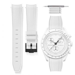 HORACE Bracelet de Montre bi-color 20 mm en Silicone Haute R&eacute;sistance &ndash; D&eacute;gagement Rapide &ndash; Compatible Omega x Swatch MoonSwatch &ndash; Kit de montage inclus (Blanc - Blanc - Noir) (LCGlobal, neuf)