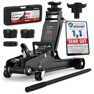AUTORIA Cric 2,5T &ndash; Cric hydraulique plat avec mallette, 3X support en caoutchouc et adaptateurs &ndash; pour voitures et v&eacute;hicules surbaiss&eacute;s &ndash; jusqu&rsquo;&agrave; 2 500 kg de capacit&eacute; de levage (BLACKCOCO's, neuf)