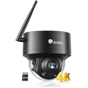 Ctronics 4K 8MP Dôme Caméra Surveillance WiFi Extérieure, WiFi 2.4/5GHz PTZ Caméra IP Détection Humain/Véhicule/Animaux, Suivi Auto, UHD IR Vision Nocturne, Carte TF 64Go Inclus, PC/Cloud/IP66/Metal (GrassGrow UK & EU, neuf)