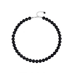 FOCALOOK Collier Femme Perle Noires 10mm en Cristal, Collier Perle Homme Noir Ras de Cou Ajustable de 40+5cm (FOCALOOK JEWELLERY, neuf)