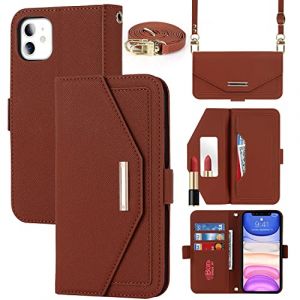 Cavor Coque Compatible avec iPhone 11 Etui avec Cordon,Flip Portefeuille &Eacute;tui Cuir,[5 Porte Cartes][Miroir][Magn&eacute;tique][R&eacute;glable Collier] Housse - Marron (Copmob, neuf)