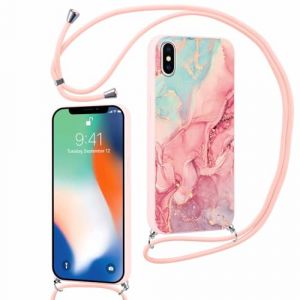 ZhuoFan Coque avec Cordon pour iPhone XS/iPhone X 5,8" avec Motif Marbre Rose Case, Aesthetic Silicone &eacute;tui avec Collier Corde Souple TPU Antichoc Housse de Protection pour Femmes et Filles, 06 (KERSTIN AMANN, neuf)
