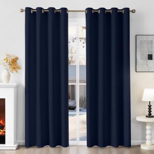 Runy&eacute;la Rideau Occultant Thermique Isolant Anti Froid 120x230 (LxH), Lot de 2 Rideaux Fen&ecirc;tre Opaques Bleu Marine &agrave; Oeillets Anti Chaleur UV Bruit, Int&eacute;rieurs Decoration Dressing Salon Chambre Maison (Runi-EU, neuf)