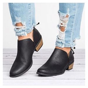 Bottines &Eacute;l&eacute;gantes &Agrave; Lacets Booties Femme Automne Hiver 2022,Ankle Boots Chelsea Classiques &Agrave; Talon Carr&eacute;,Bottines De Motard Pointues En Cuir PU,femmes Cheville Chaussures for F&ecirc;tes ( Color : Black , (shaoqingg, neuf)