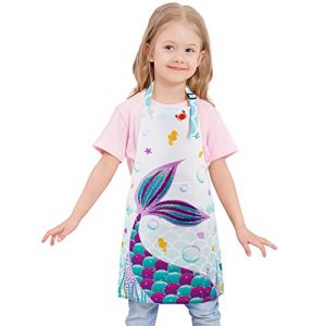 WERNNSAI Tabliers de Cuisine - Sir&egrave;ne Tablier pour Filles Imperm&eacute;ables Enfant avec Poche et R&eacute;glable Peinture Artisanat Peinture Cuisine Jardinage pour enfants 2-5 ans (Nuoly, neuf)