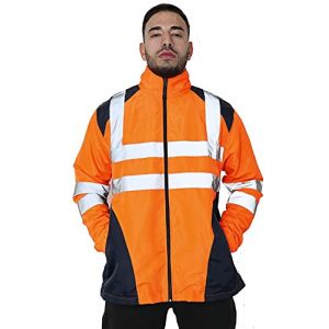 Hamishkane Veste de pluie haute visibilité pour homme avec bande réfléchissante et capuche, Orange fluo/bleu marine., 5XL grande taille (Valencia Clothing Limited, neuf)
