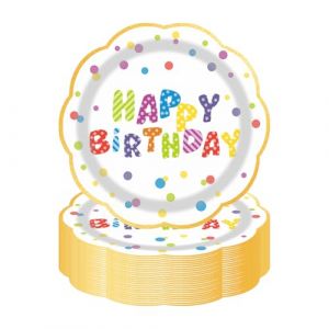 LDFDRT Lot de 50 assiettes en carton de 18 cm assiette jetable anniversaire - Assiettes de f&ecirc;te en papier - D&eacute;coration pour mariage, jardin, f&ecirc;te (Anniversaire arc-en-ciel) (jiayizhuangshi, neuf)