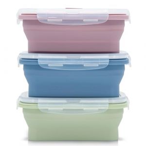 JUVEL 3 packs R&eacute;cipients Pliables en Silicone Support Pliable conteneurs de Stockage de Nourriture Silicone Pliable Multicolore Alimentaires en pour Le Camping, la randonn&eacute;e (550ML) (YCWX-EU, neuf)