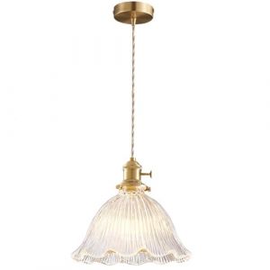 Vintage Lampe à Suspension d'Abat-jour en Verre, Luminaire de Plafond Loft Bar en Laiton E27 Prise, Mini Lustre pour Chambre, Salle à manger, Cuisine (Transparent, 23cm) (YiChangYuLinKeJiYouXianGongSi, neuf)