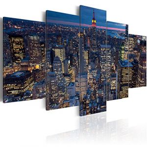B&D XXL - Tableau décoratif moderne 200x100 cm - Impression sur toile colorée - Décoration murale pour salon et chambre - Cadre en Bois - Bleu gris - Ville de new york usa 030211-34 (murando, neuf)