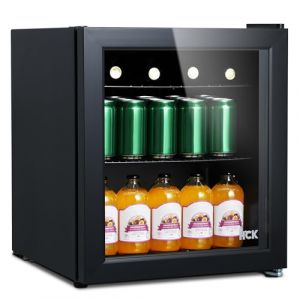 HCK 48L Mini Frigo Silencieux, 0-15&deg;C Petit R&eacute;frig&eacute;rateur de Chambre, Porte Vitr&eacute;e Transparente, Mini Bar pour Cuisine, Noir (HCK FRIDGE, neuf)