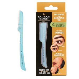 Hollywood Browzer Rasoir Sourcils & Visage pour Femme &ndash; Rasoir Dermaplaning sans Douleur &ndash; &Eacute;pilation Faciale & Exfoliation &ndash; Manche &Eacute;cologique en Paille de Bl&eacute; &ndash; &Eacute;tui Inclus (Bleu vert) (Hollywood Browzer Beauty Official Store, neuf)