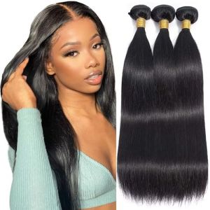 LOVFIR Tissage Naturel Cheveux Humain Tissage Bresilien Lisse Cheveux Naturels Humains Straight Human Hair Bundles Meche Tissage Cheveux Humain 20 22 24 Pouces Couleur Noire Naturelle (PF hair products, neuf)