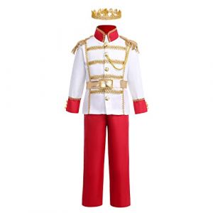 IBAKOM D&eacute;guisement Prince Charmant Enfant Gar&ccedil;ons Costume Cosplay Conte F&eacute;e Carnaval Halloween Anniversaire Tenue m&eacute;di&eacute;vale Haut Pantalon Ensemble Rouge - avec couronne 10-12 ans (ZhuL, neuf)