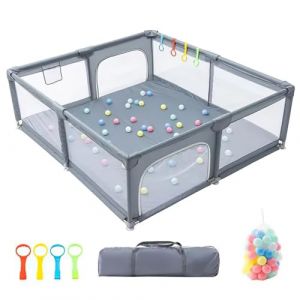 Parc b&eacute;b&eacute; XXL 160 x 200 cm avec filet respirant, porte zipp&eacute;e, anneau de traction et boule, protection en mousse, antid&eacute;rapant (NEW CRAB LIMITED, neuf)