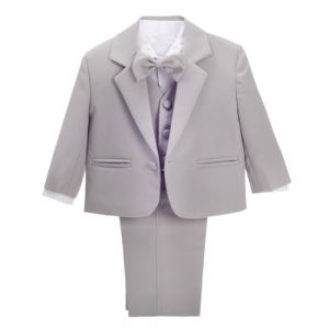 Lito Angels Costume Mariage Ceremonie Enfant Garcon, Ensemble 5 Pieces (Blazer, Gilet, Chemise, Noeud Papillon et Pantalon), Taille 5-6 Ans (étiquette en Tissu 06), Gris Clair (Lito Angels FR, neuf)
