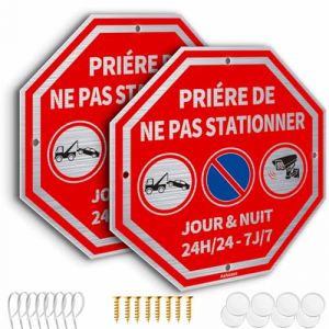 2 Pièces Stationnement Interdit Sortie Voitures Aluminium, Cm 20 x 20 Parking Privé, Panneau Interdiction de Stationner Défense d'Entrer Octogonal (Panneau Propriété Privée) (Jingrou Official, neuf)