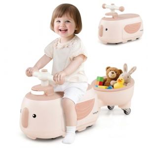 COSTWAY Porteur Enfant avec Remorque Amovible & Lumière & 5 Chansons, Voiture à Pousser Bébé avec Forme Pingouin & 6 Roues, Espace Caché & Poignées Arrondies, Charge 25kg pour 12 Mois+ (Rose) (FDS GmbH, neuf)