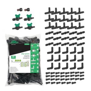 Lot de 81 accessoires d'irrigation goutte &agrave; goutte 16 mm &ndash; Grand kit de connecteurs avec raccords, valves, pi&egrave;ces en T, bouchons d'extr&eacute;mit&eacute; &ndash; Pour tuyau goutte &agrave; goutte de 16 mm de jardin (Instaltrade, neuf)