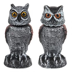 Hedoc Lot de 2 leurres de Chouettes artificielles pour effrayer Les Oiseaux Loin des Jardins et des terrasses, r&eacute;pulsif &agrave; t&ecirc;te rotative, 27 cm, Statue de Hibou Ennemi Nature en Plastique, r&eacute;pulsif (Yelschwa, neuf)