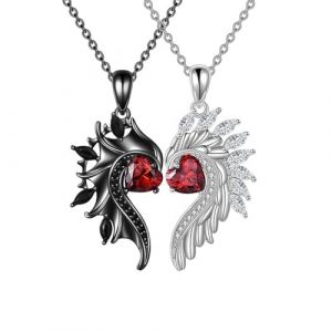 KONFEN 2 Pièces Collier Couple, Aile D'ange Collier Pendentif en Acier Inoxydable avec Zircon Cubique, Pendentif Gothique Punk en Forme de Cœur avec Chaîne de Pendentifs en Alliage Réglable Cadeaux (KONFEN, neuf)