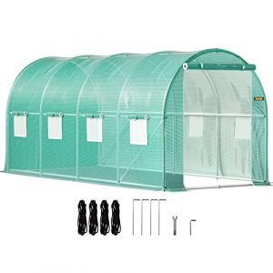 VEVOR Serre Tunnel Jardin 4,6x2,1x2,1 m Tente Abri Plantes Cadre en Acier Galvanis&eacute; Couverture &Eacute;tanche PE 1 Poutre Sup&eacute;rieure 2 Poteaux Diagonaux 1 Porte 8 Fen&ecirc;tres pour Cultiver L&eacute;gumes Fleurs Vert (VEVOR Direct Store FR, neuf)