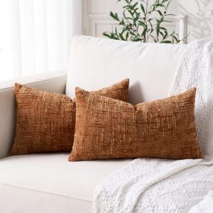 Housse Coussin 30x50 Camel Boheme Taie Oreiller Rectangulaire Marron Moelleux Moderne Chic Housse de Coussin Rouge Chenille Lombaire Doux pour D&eacute;coration Salon Deco Maison Canap&eacute; Chambre Lit Lot de 2 (Dorunfeey Home, neuf)