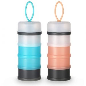Vicloon Distributeur de lait en poudre pour bébé, 2PCS Portable 4 Compartiments Boîte Doseuse à Poudre de Lait, pour le voyage et les activités de plein air, Gris&Rose + Gris&Bleu (HANSBUY, neuf)