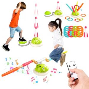Jeu musical de saut à anneau et lanceur de fusée à pied 3 en 1 pour enfants, Amusement sportif intérieur et extérieur pour les enfants de 3 à 9 ans, Télécommande et Activités de design sécurisé (shuntengkeji, neuf)