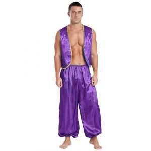 Oyolan Homme Costume Prince Arabe D&eacute;guisement Arabe Roi Pantalon Sarouel et Gilet sans Manches Cosplay Carnaval Halloween F&ecirc;te Tenue A Violet L (Oyolan EU, neuf)