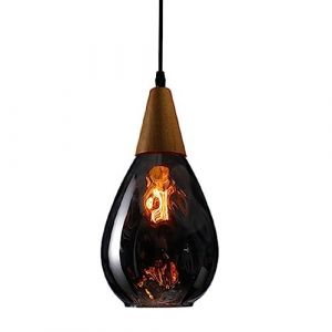 Mjsdjof Suspension en bois créative avec abat-jour en verre à motif d'eau, mini lustres de chevet en forme de goutte, luminaire E27, lampes suspendues industrielles simples pour couloir, chambre à cou (YFTLTD, neuf)