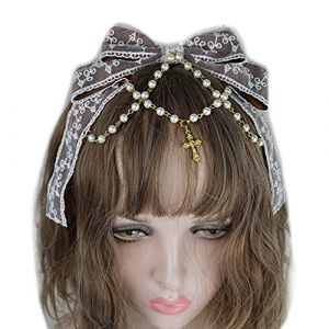 Watreketal N&oelig;ud en dentelle multicouche avec cha&icirc;ne de perles - Coiffe mignonne de soubrette - Accessoire de coiffure Anime Cosplay (SEAxie, neuf)