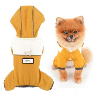 SMALLLEE_LUCKY_STORE Patchwork imperm&eacute;able pour petit chien, veste de pluie &agrave; quatre pattes avec anneau en D Poncho de pluie &agrave; capuche r&eacute;fl&eacute;chissant l&eacute;ger pour yorkshire, chihuahua, jaune, taille XXL (Shangmaieu, neuf)