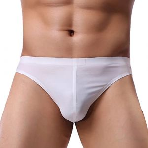 Faringoto Sous-vêtements sexy pour homme en soie glacée Taille basse Sans couture Respirant Bikini Slip, blanc, XL (Faringoto, neuf)